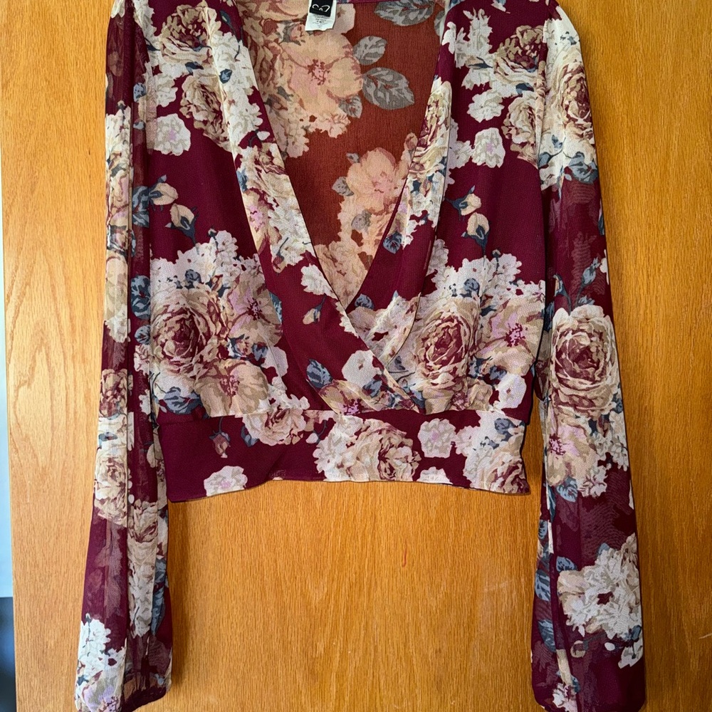 Windsor Burgundy Floral Wrap Blouse